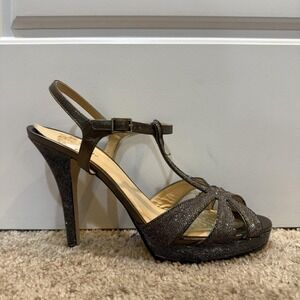 Kate Spade Shoes Womens Size 9.5 Silver Glitter Strappy High Heel Sandals Italy